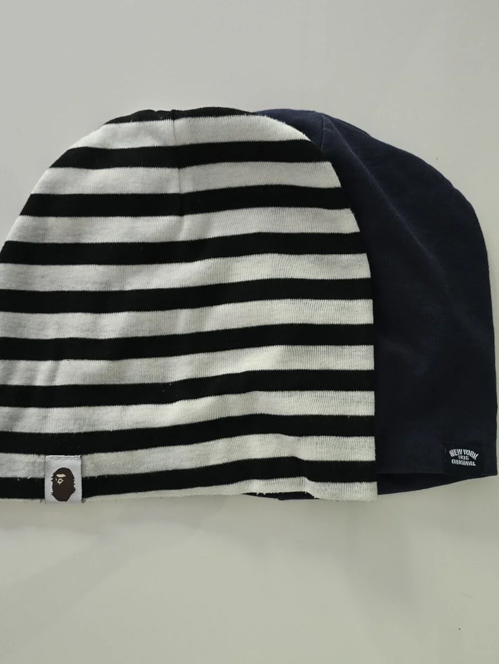 Black & White Striped, Navy Kids Beanie Soft Lightweight